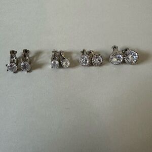 Silver Crystal Clip-On Costume Jewelry Earrings